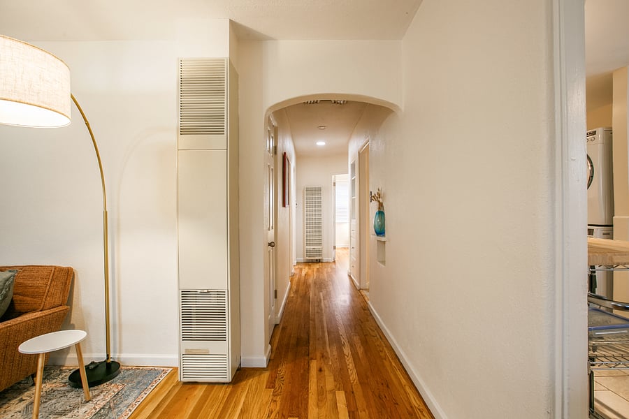 Hallways towards bedrooms