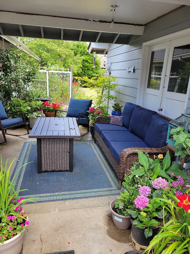 breezeway covered seating with firepit