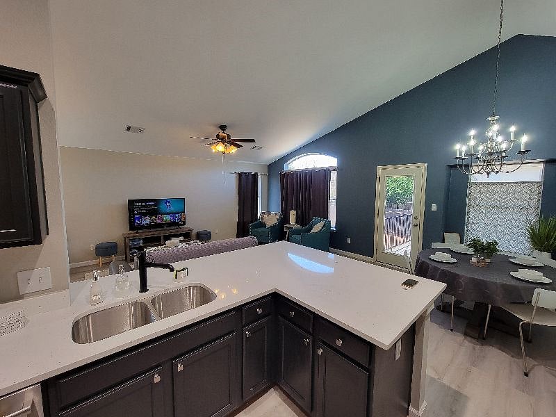 Combined living, dining and kitchen