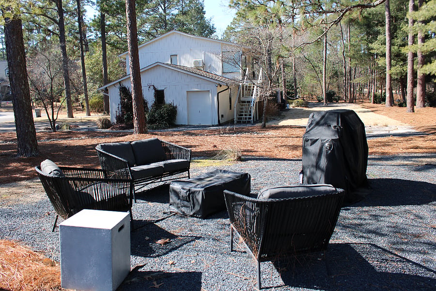 Enjoy your own outdoor space with a grill and Firepit with a full view of the golf course!