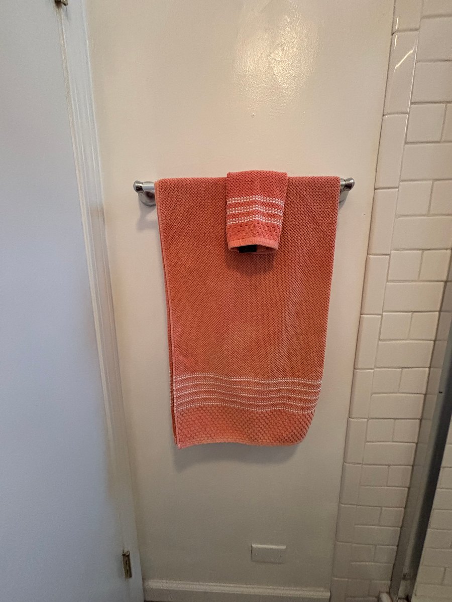 Towel rack in bathroom. All cotton towels provided