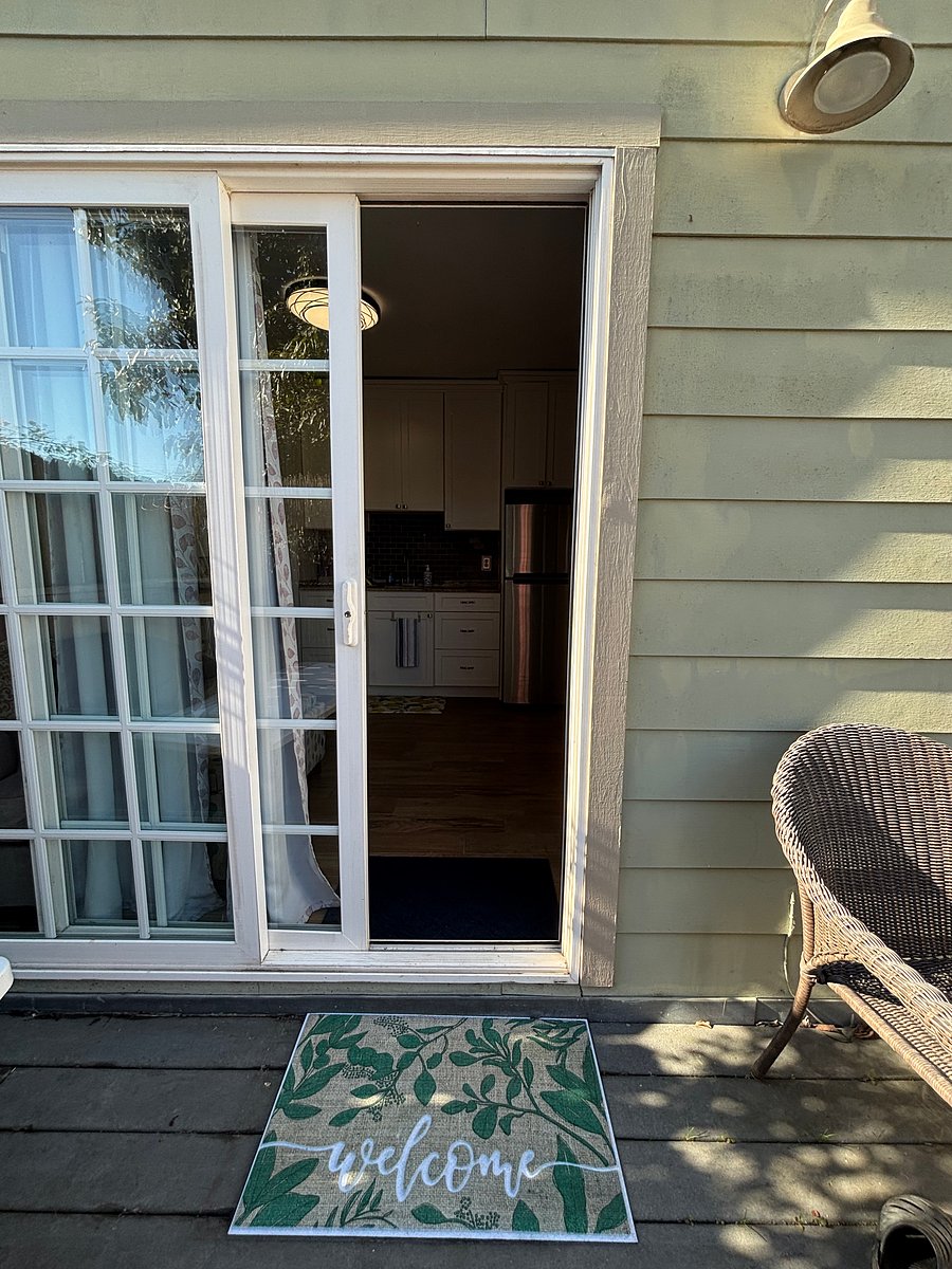 Locking sliding glass door as you're entering the cottage