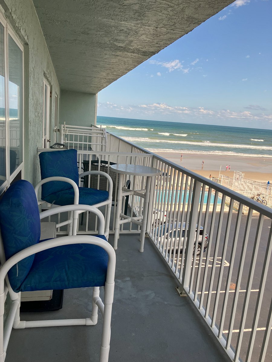 Balcony Ocean View with High-Top Table and Comfy Chairs (faces South).