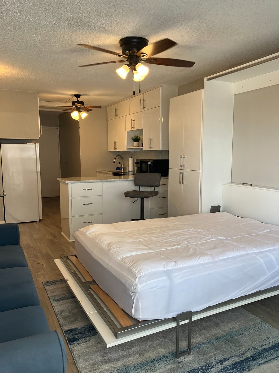 Comfortable, Queen Pull-Down Murphy Bed Maximizes Space ("soft" open/close and pillow box features).