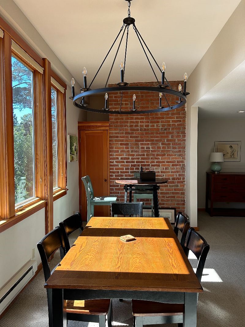 Dining table and workstation area.