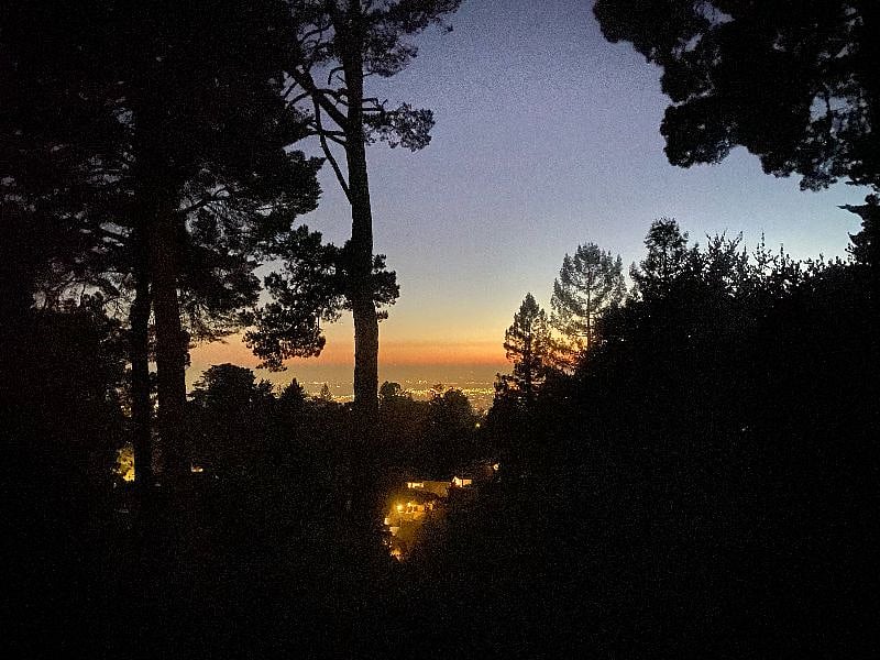 View at night from living room.