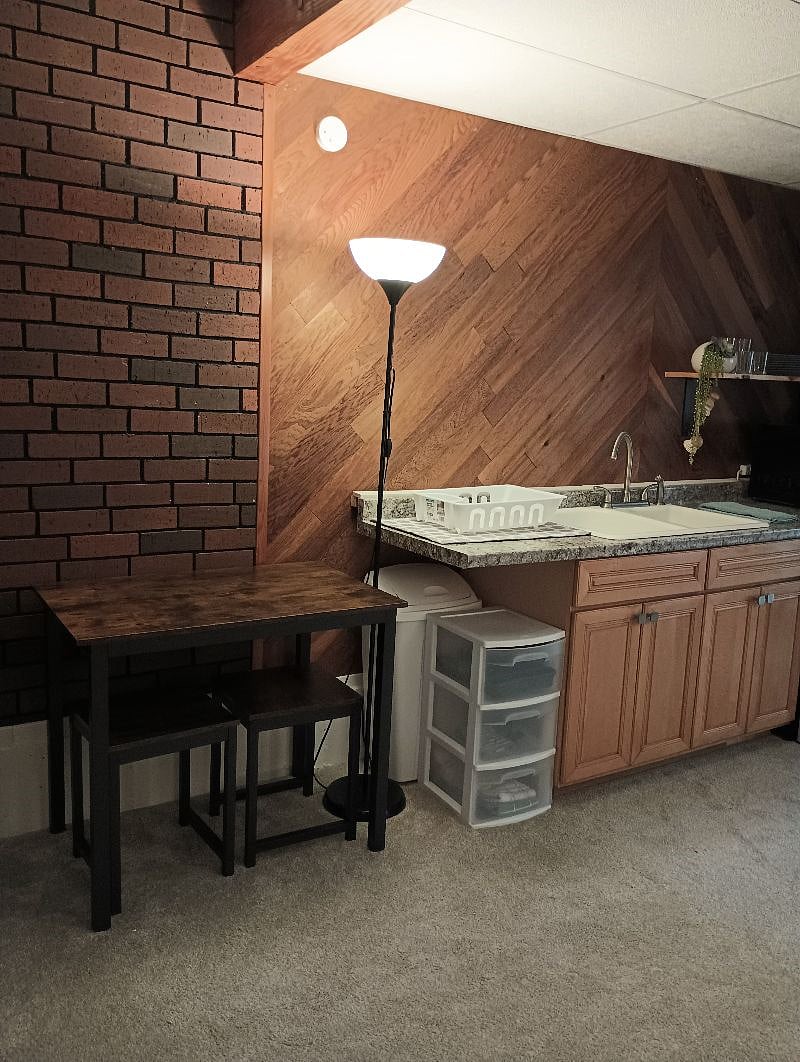 small dining table perfect for the space, can be moved around for diningS or used as a desk