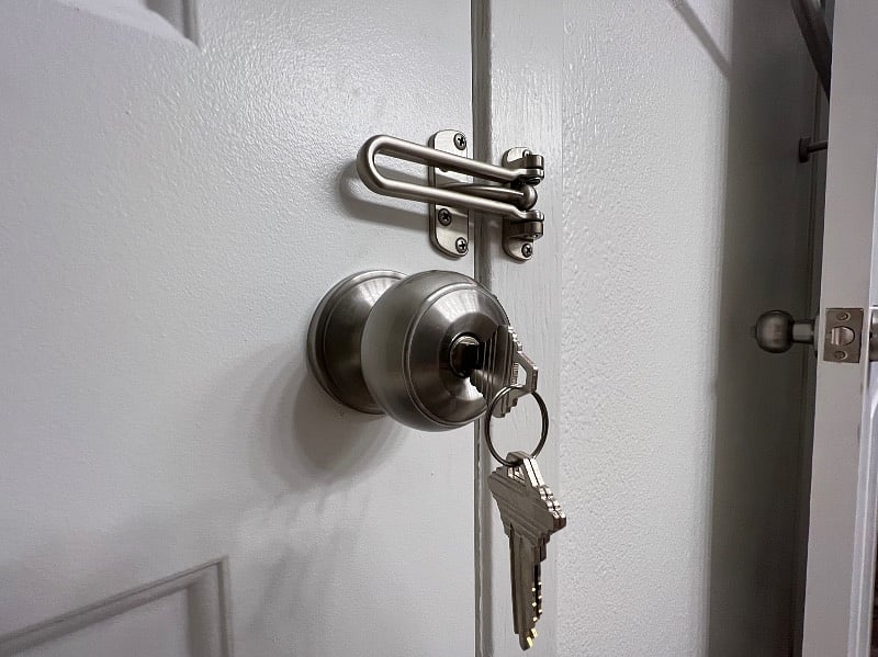 Jack and Jill style bathroom door is lockable from both sides for guaranteed privacy.