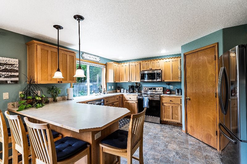 Large kitchen available for your use.  Designated refrigerator and pantry space.