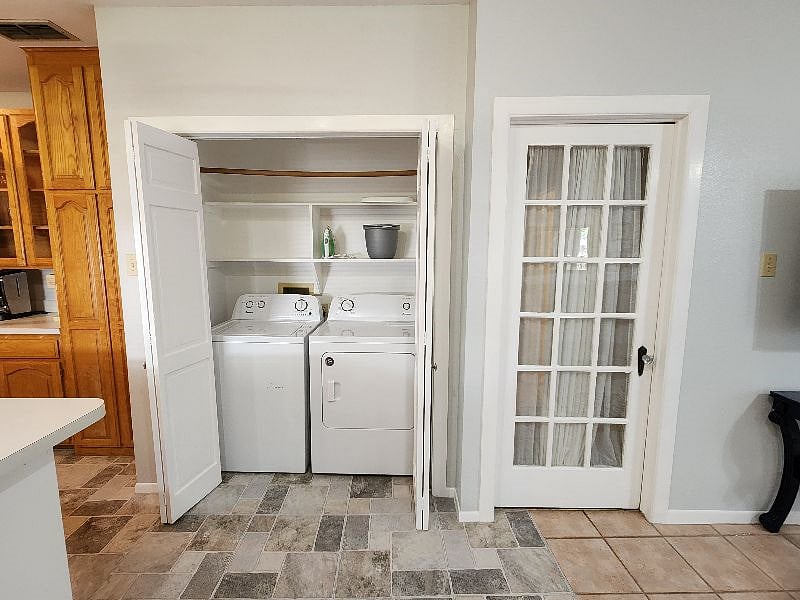 In-unit washer and dryer make laundry easy, with basic cleaning supplies provided for your stay.