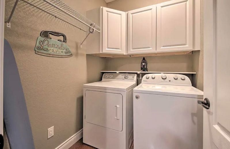 Downstairs Laundry Room with Washer, Dryer, Iron & Ironing Board