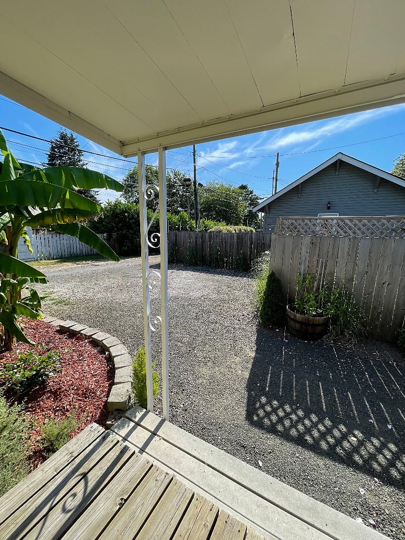 Leaving the front door towards driveway.