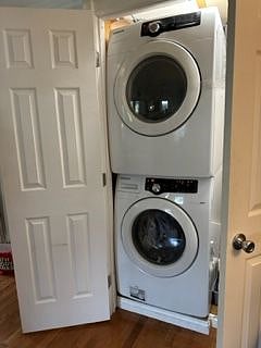 New full size stackable washer- dryer on first floor 