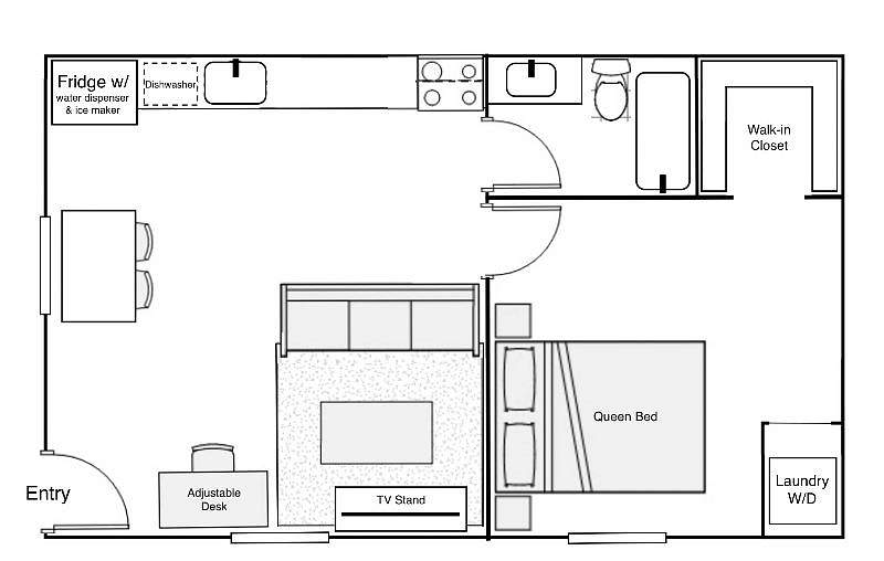 550 sq. ft apartment with everything you need for an extended stay.