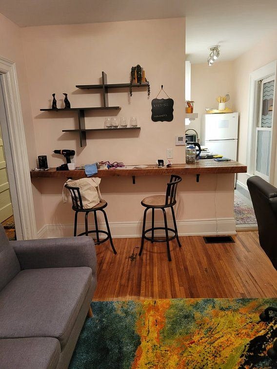 Snack bar and stools.
