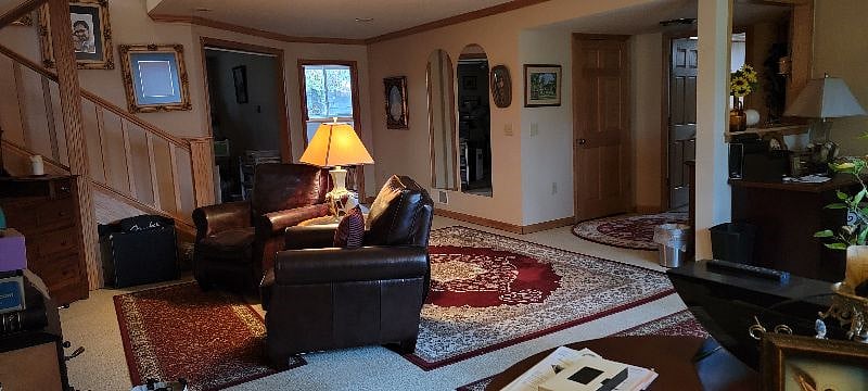 Downstairs living room with TV and desk space