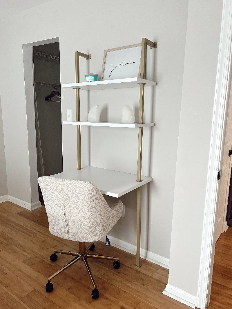 Bedroom 1 desk is next to a walk through closet that has been remodeled!