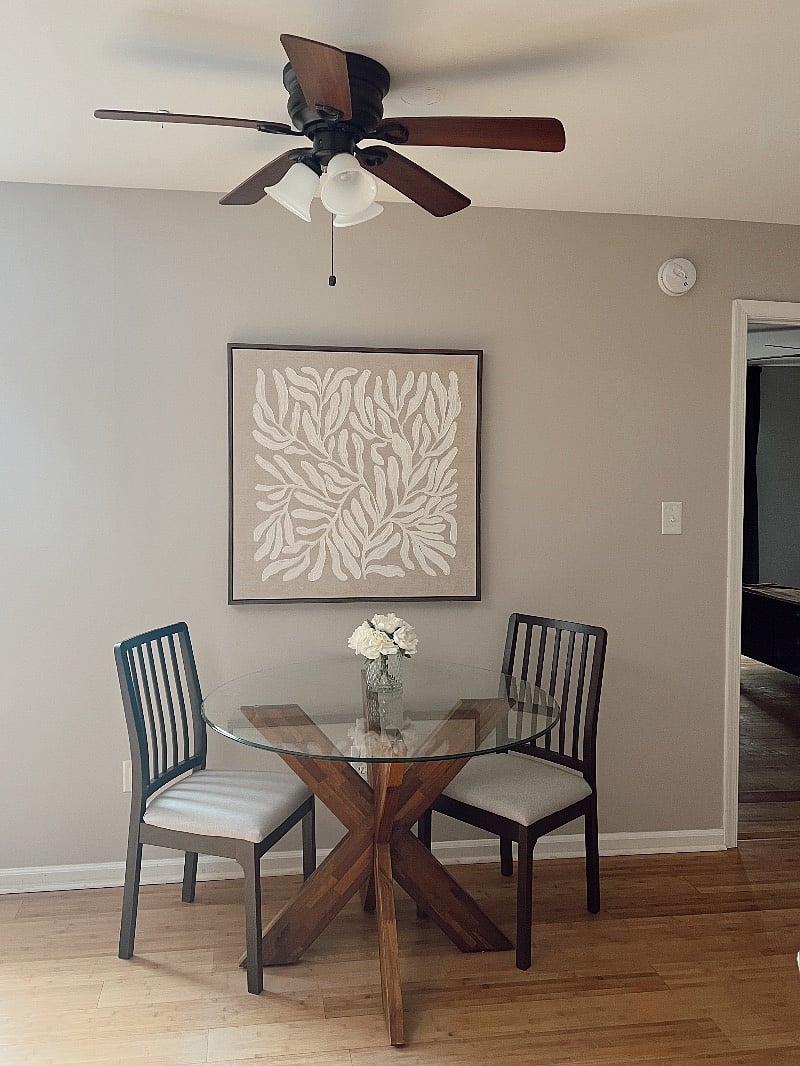 Cozy breakfast table perfect for a morning cup of coffee. 
