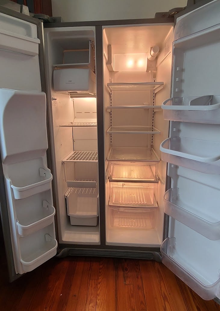 Interior of French door refrigerator.