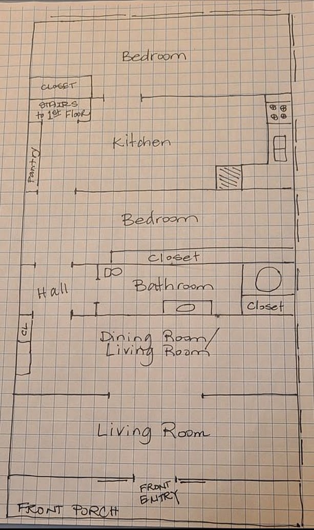 Floor plan/layout of living space.
Washer/dryer on 1st floor in utility/storage room.