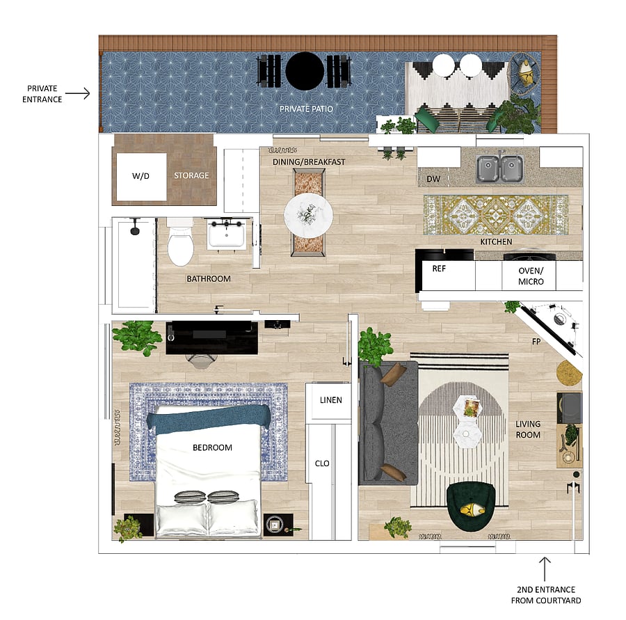 535 SF Of Good Vibes With Private Patio