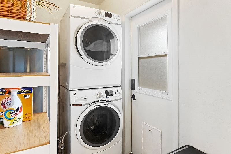House has washer and dryer. Back door to back patio and backyard