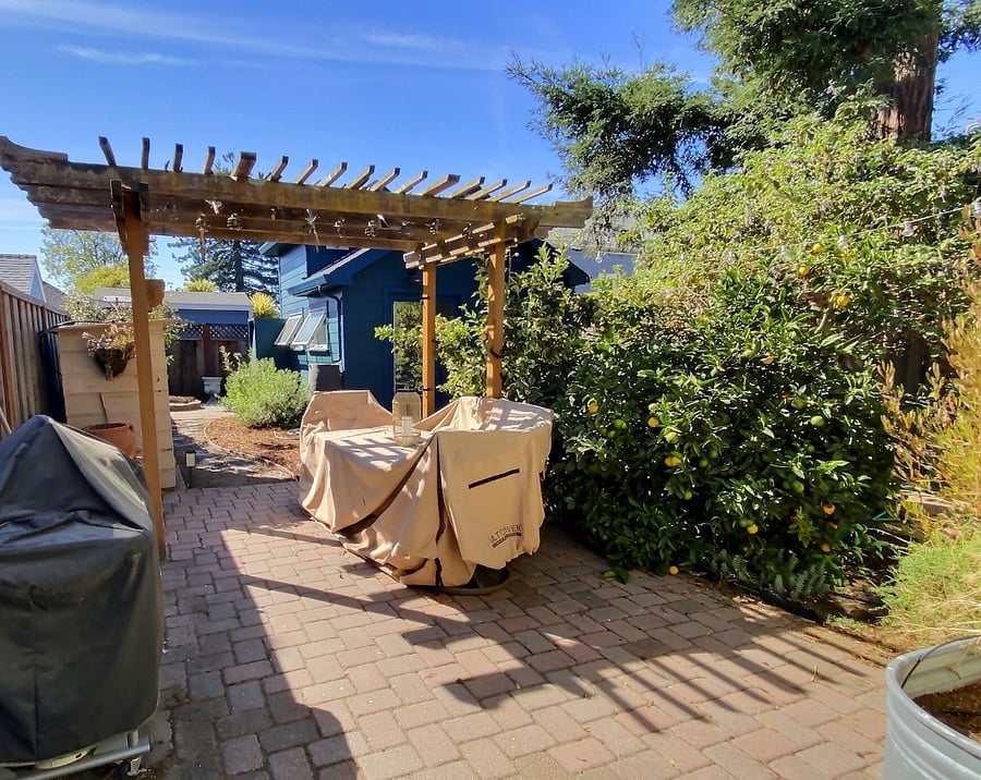 Patio in front of cottage