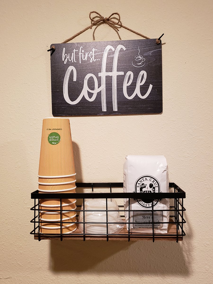 Plenty of "to go" cups for an extended walk on the beach with your cup of joe.