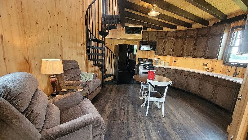Main Level spiral staircase to loft