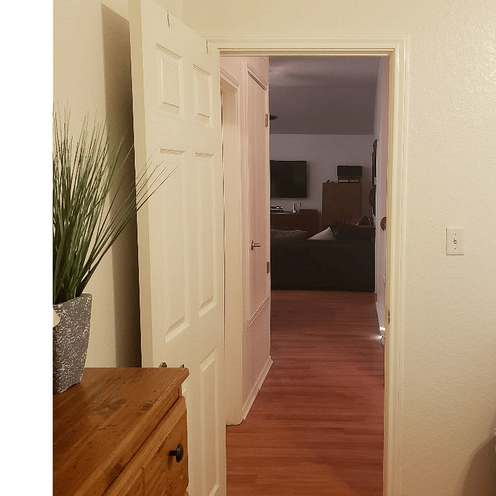 looking from bedroom out to hallway with bathroom on the right and bonus room straight ahead