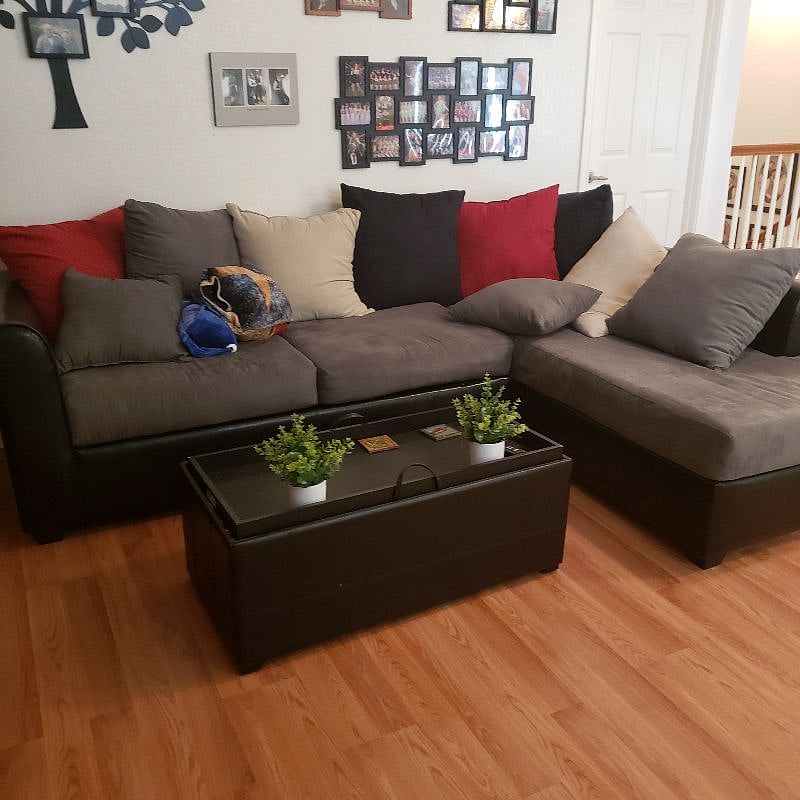 comfy couch in bonus room