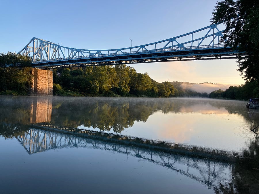 Early morning view of the Boston Bridge over the Youghiogheny River at the Boston boat launch, a 3 minute walk from our property.