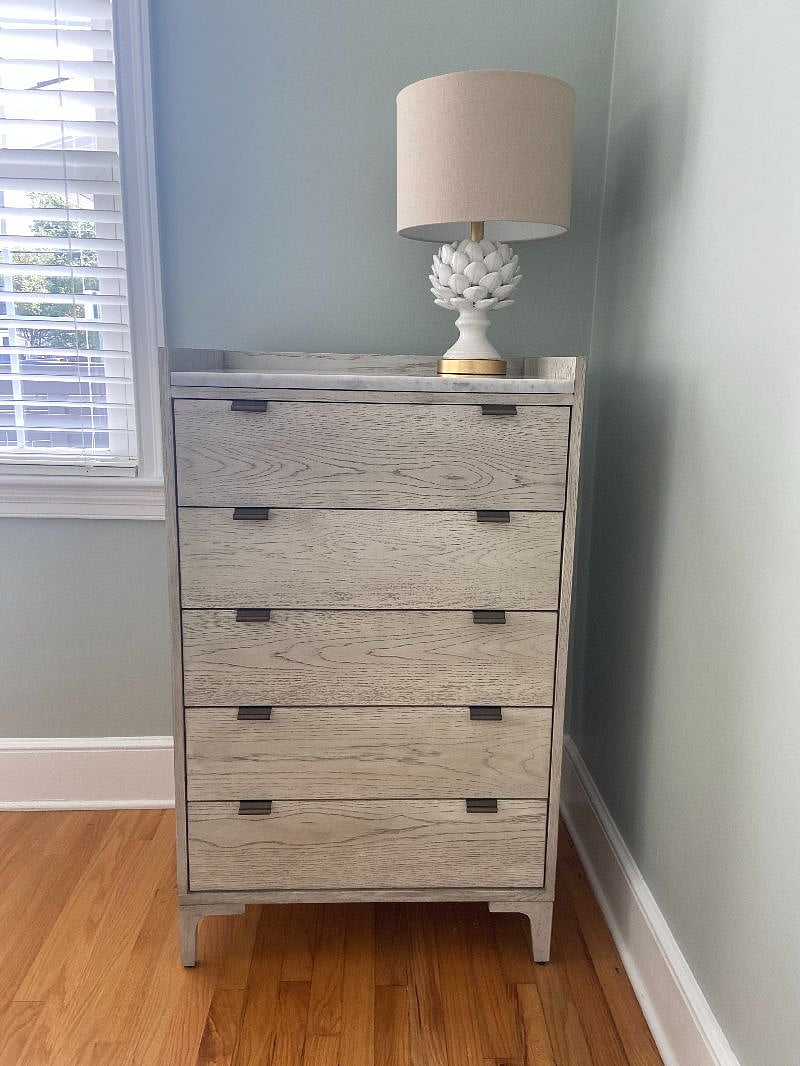 Main Guest Room has brand new West Elm dresser for your storage needs. There is limited closet space as well.