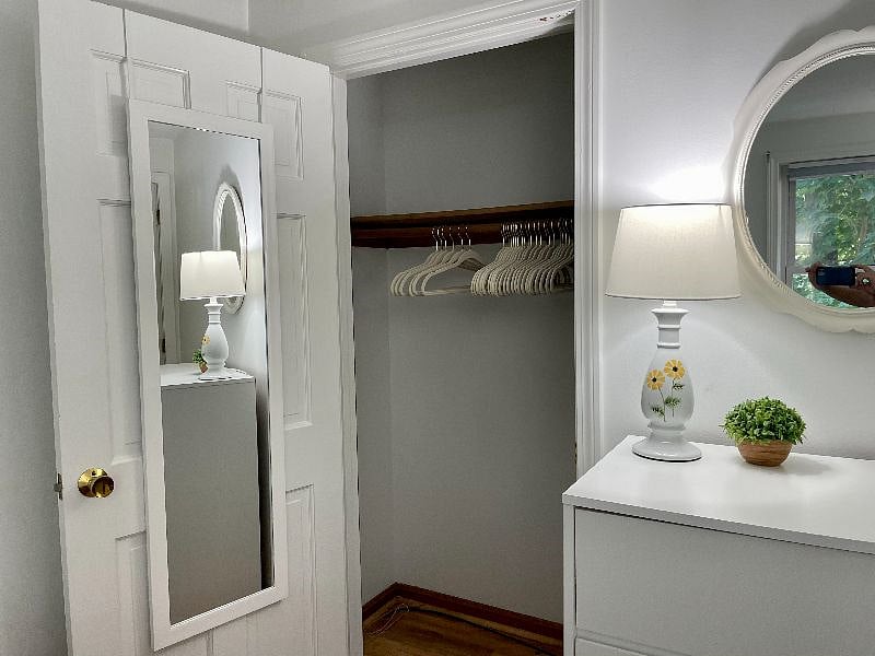 Good-sized closet with full length mirror
