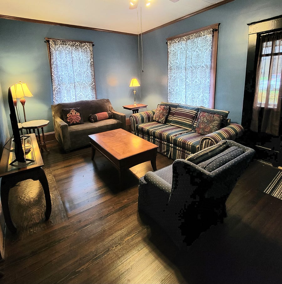 Living room with large screen smart TV