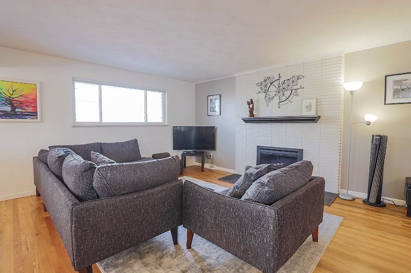 Comfortable main floor living room and TV