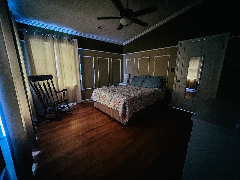 Blackout curtains create a very dark & quiet place to sleep.