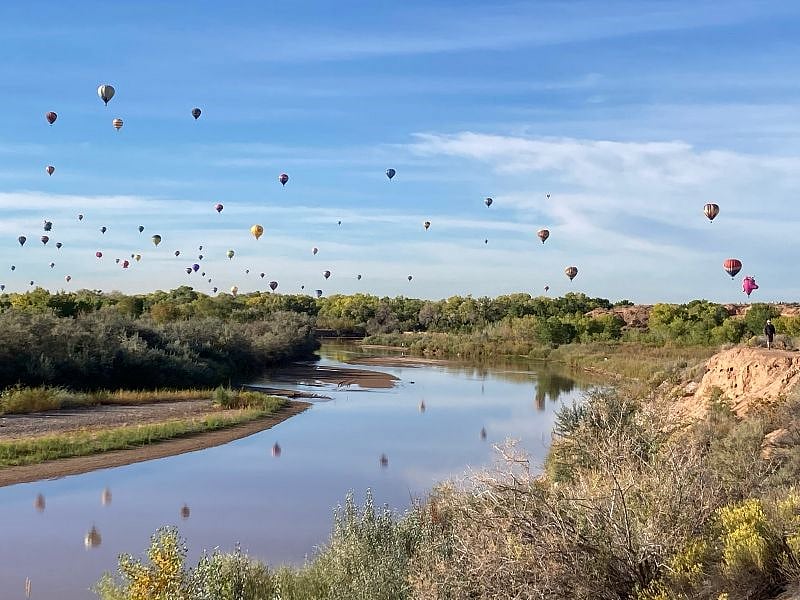 View of Balloon Fiesta in October from the Bosque Walking Trail