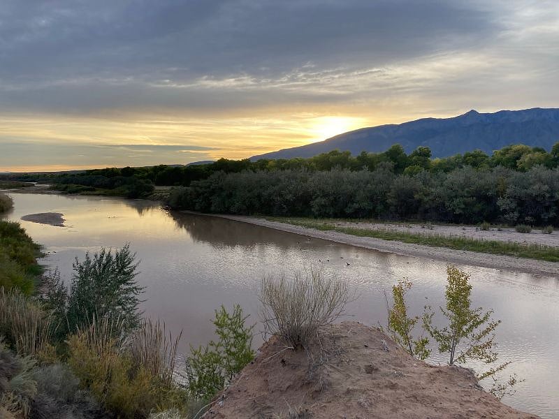 Sunrise over the Sandia Mountains with Rio Grande River in view