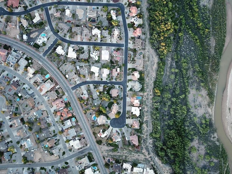 Aerial View of neighborhood and Bosque Trail along the Rio Grande River