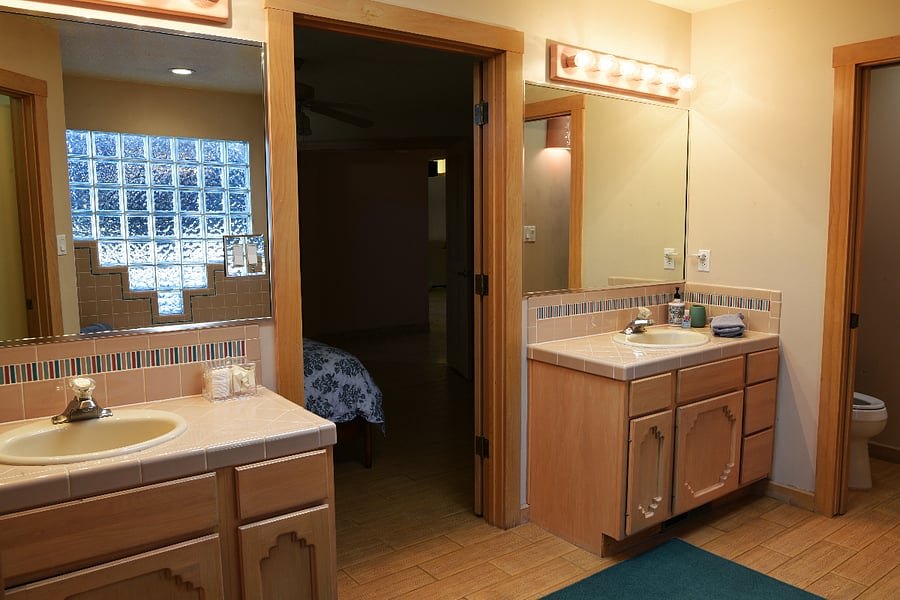 Master Bath with 2 walk in closets, dual vanities, separate shower, tub and water closet
