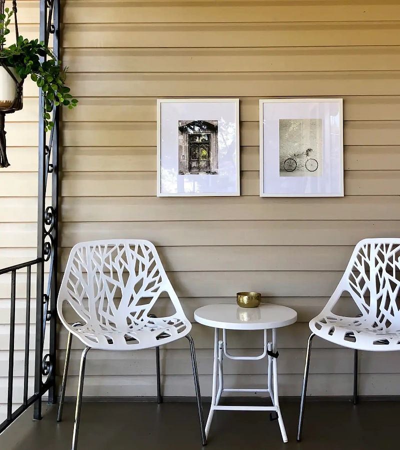 Unique porch seating for a tea or coffee.