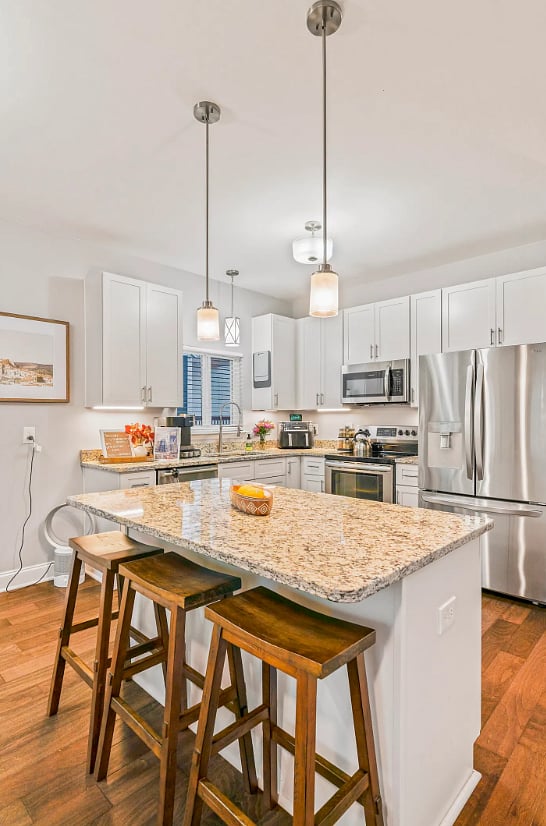 Kitchen equipped with fridge, stove, dishwasher, microwave, high end appliances such as Ninja Air fryer, Ninja Blender, Keurig Coffee Pot/Cup Maker, Spices and anything else you may need to make yourself at home. 
