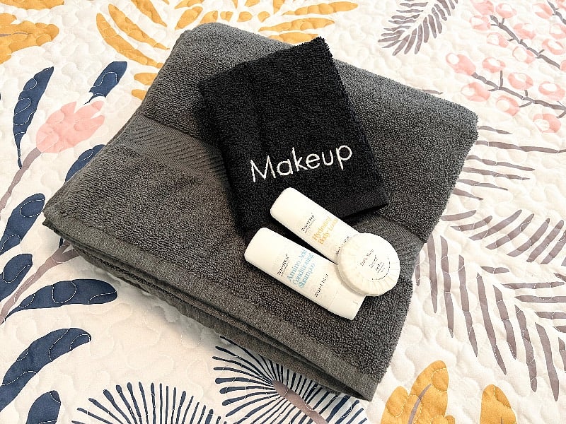 bath towel and starter toiletries kit