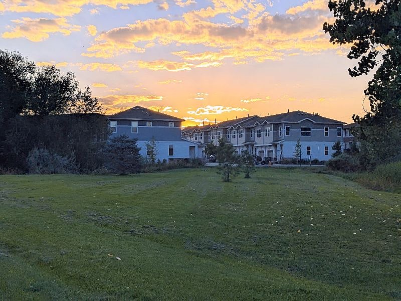 View of housing community from park