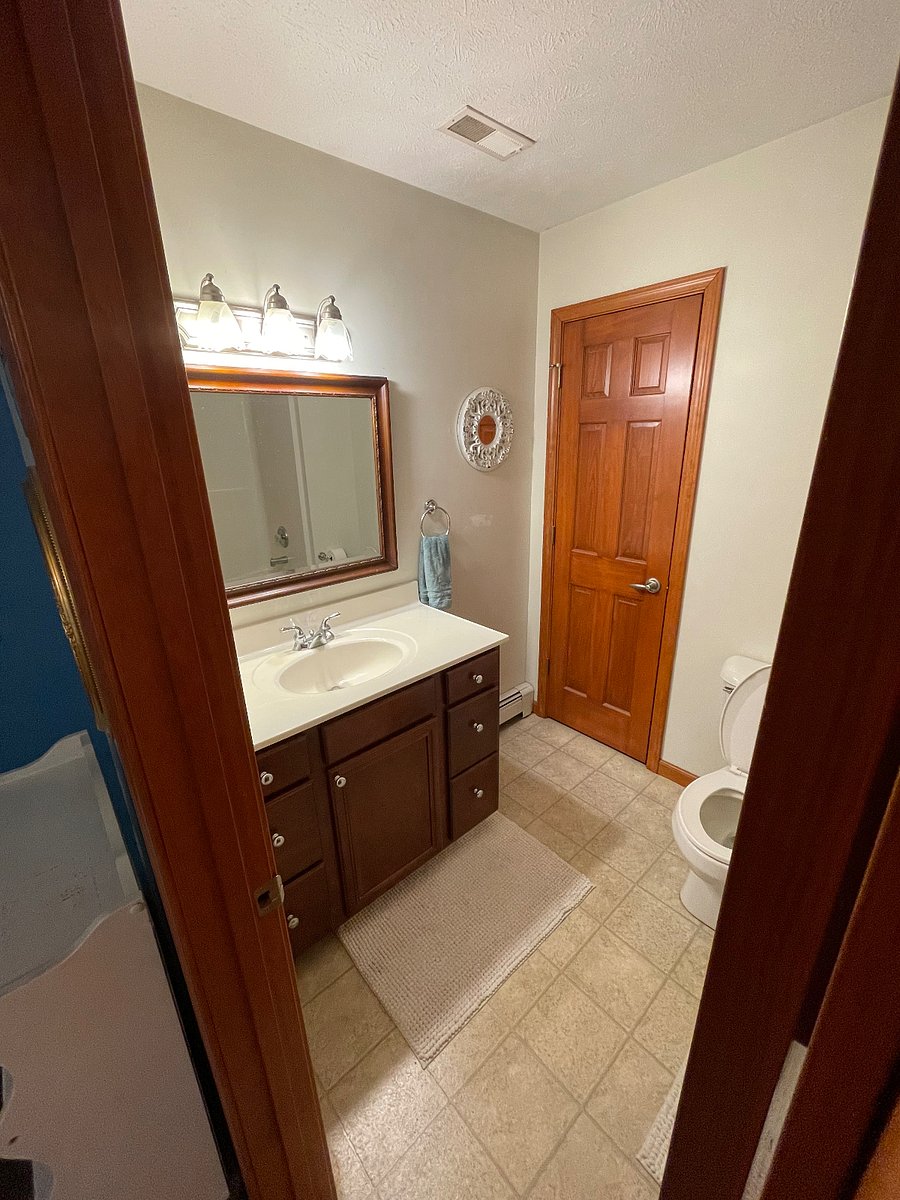 Bathroom with linen closet.