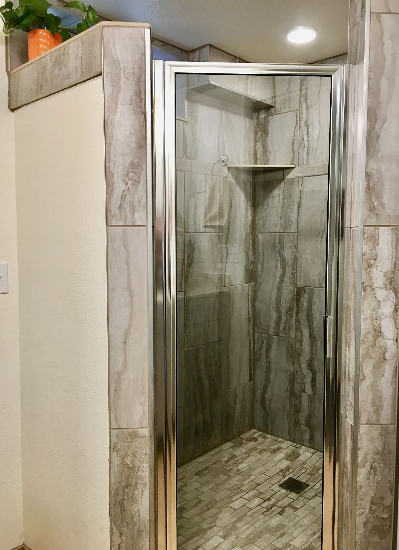 Tiled shower.