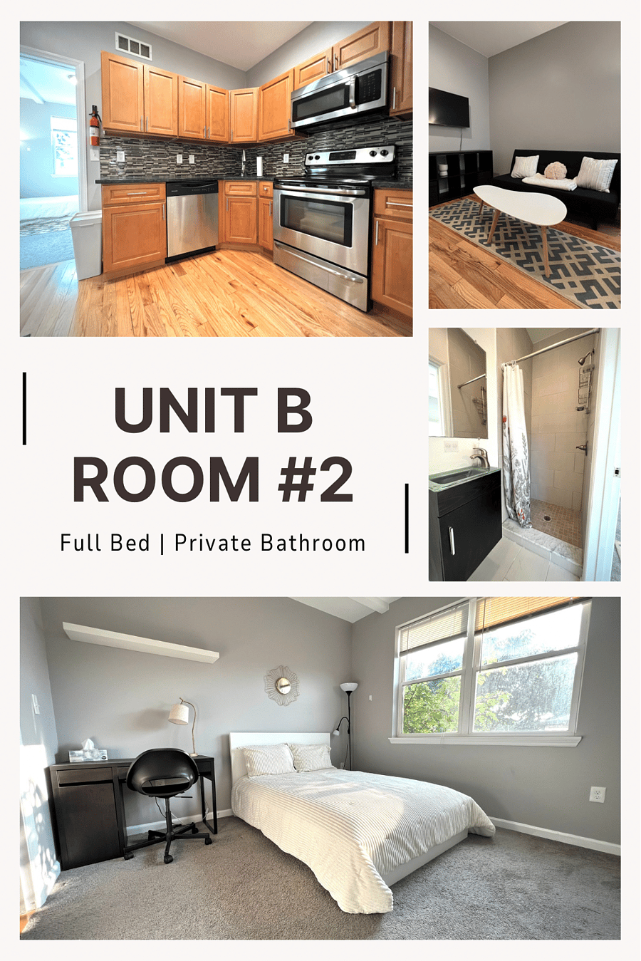 Bedroom #2 on 2nd Floor
Full Sized Bed (1 Person Only)
Desk
Private Bathroom
Available 8/1/26 - $950/mo