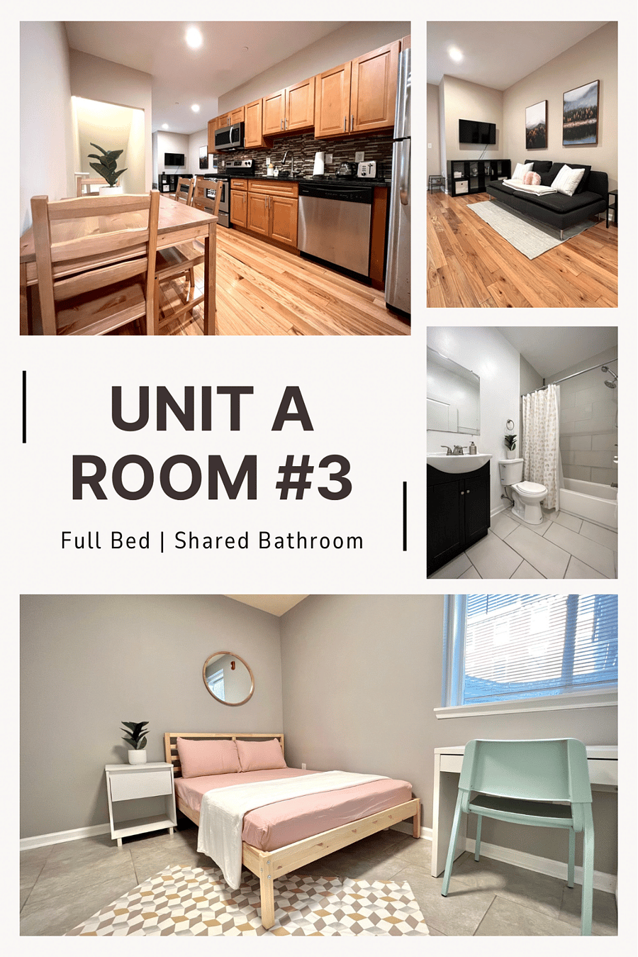 Bedroom #3 in Semi-Basement Level
Full Sized Bed (1 Person Only)
Desk
Dresser
Shared Bathroom (2 People Max)
Available 3/28/27 - $775/mo