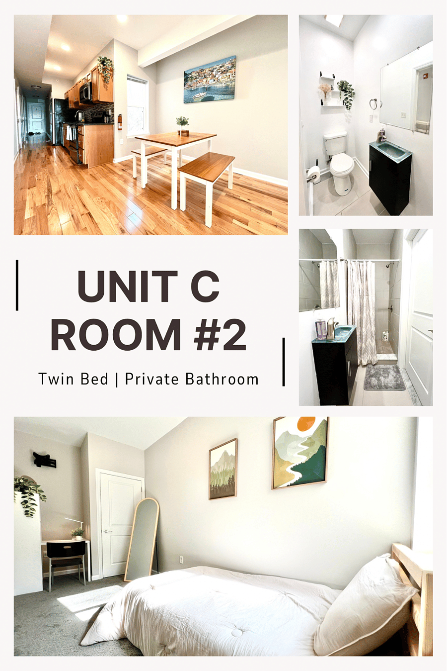 Unit C Bedroom #2 - Twin Sized Bed, Desk, and Private Bathroom across room
$895 Available 6/1/2027
